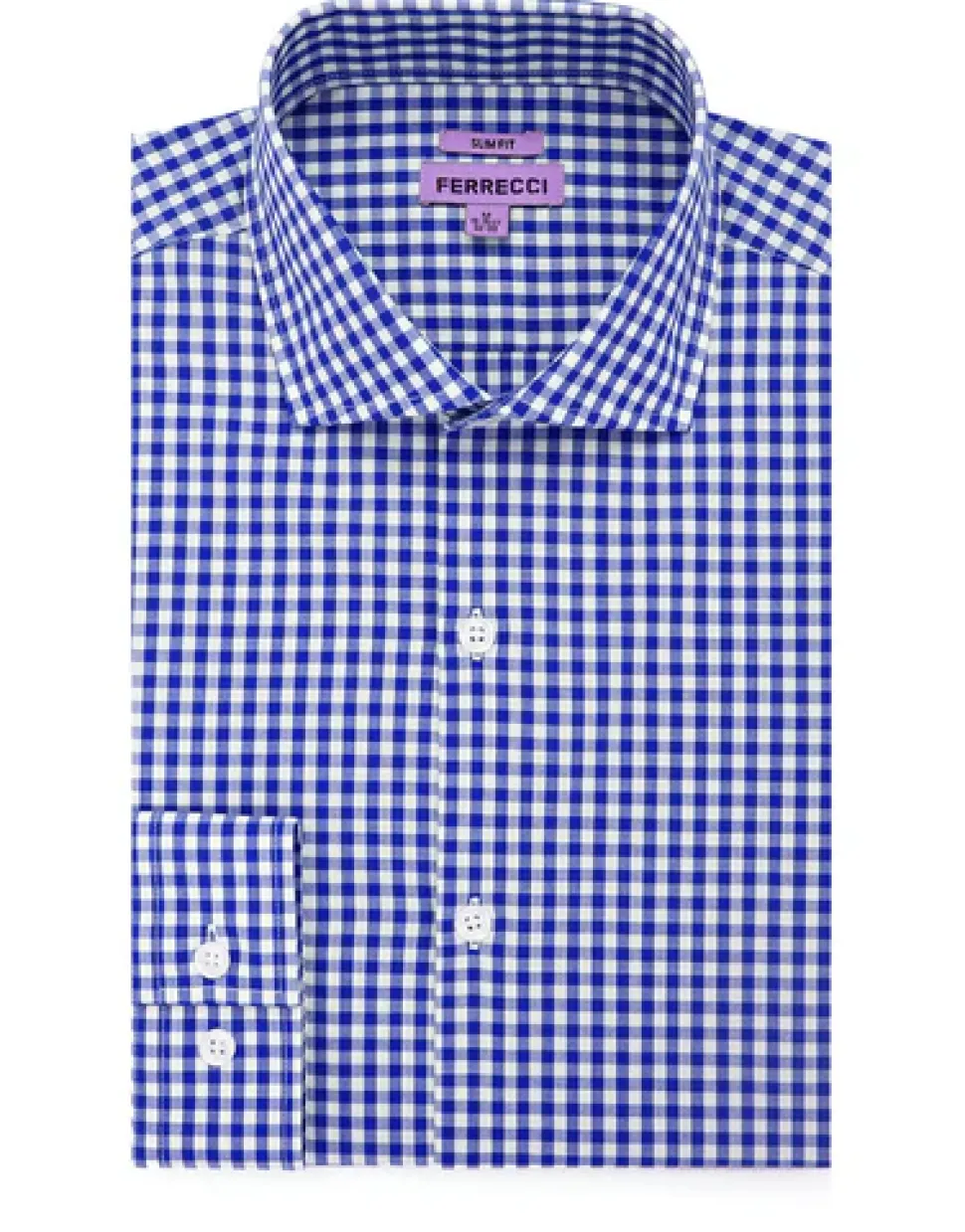 Ferrecci Blue and White Check Slim Fit Cutaway Collar Cotton Dress Shirt