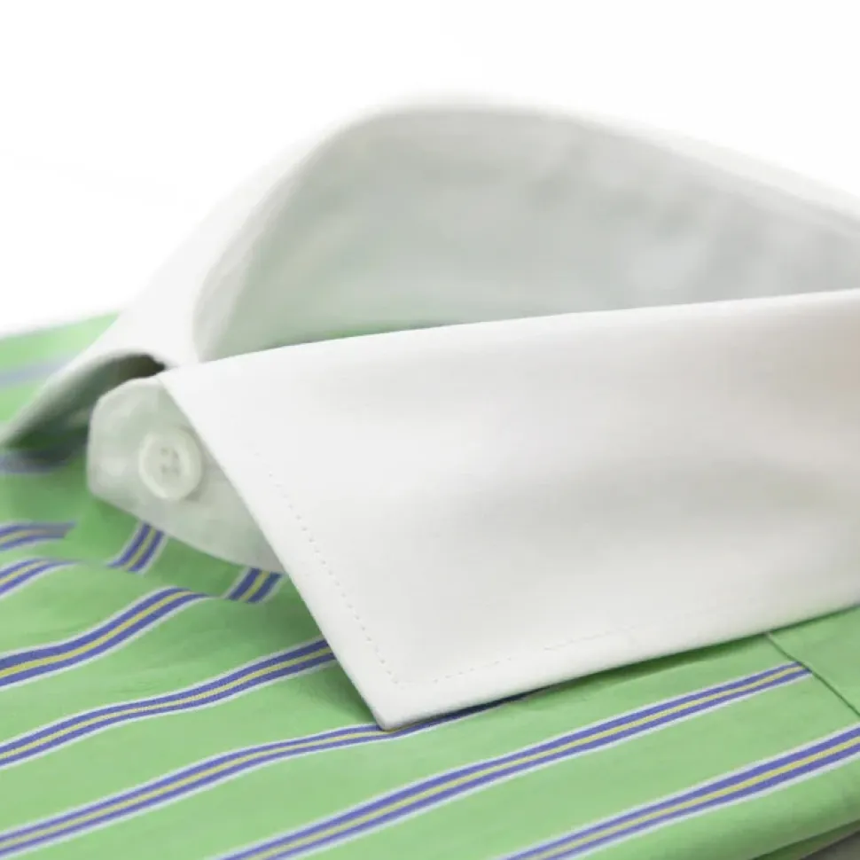 Ferrecci Green Striped Slim Fit Spread Collar Cotton Dress Shirt
