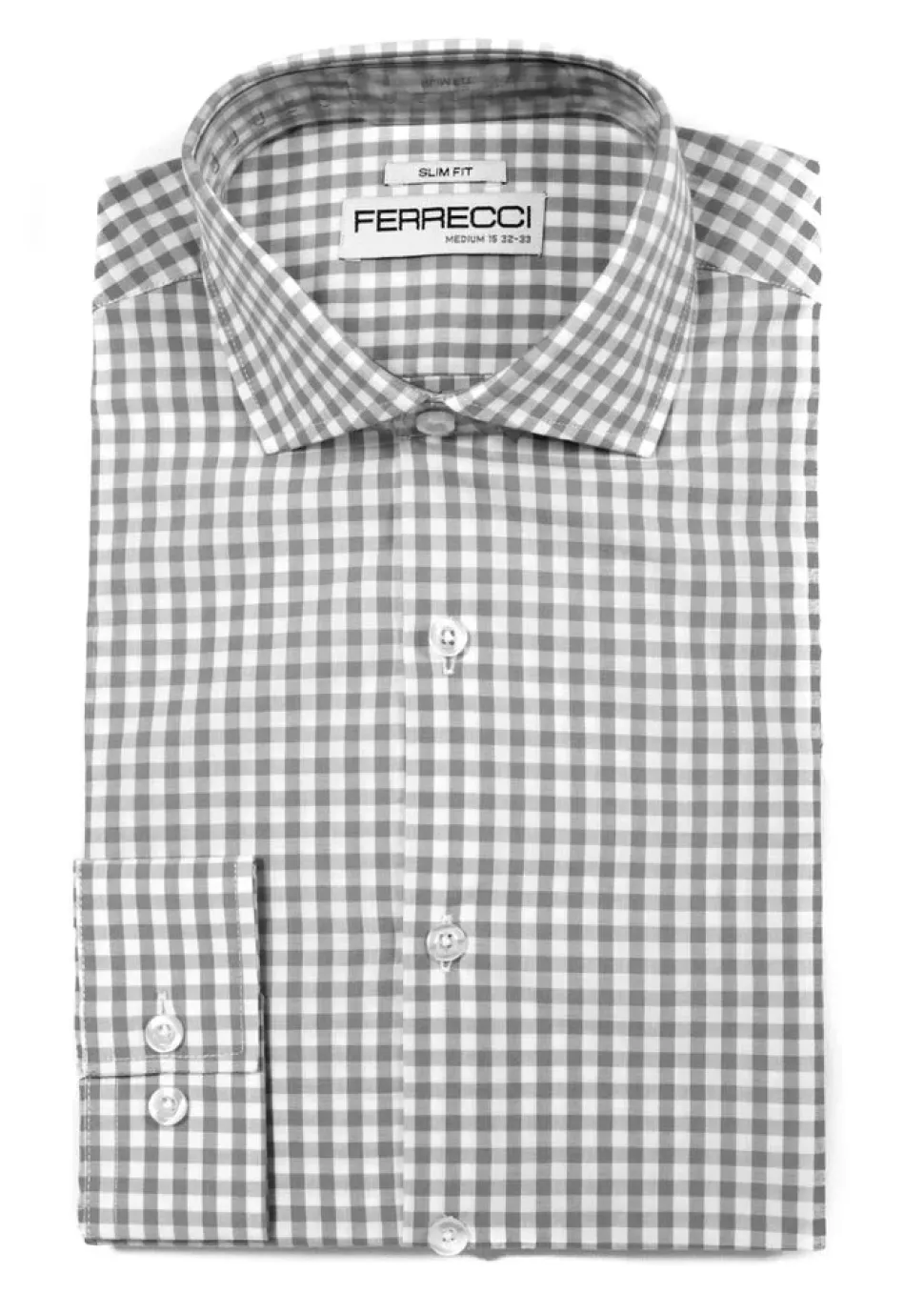 Ferrecci Grey and White Check Slim Fit Cutaway Collar Cotton Dress Shirt