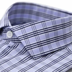 Ferrecci Light Blue Plaid Slim Fit Spread Collar Cotton Dress Shirt