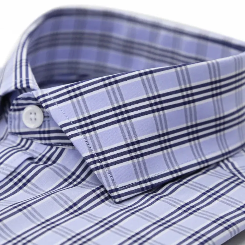 Ferrecci Light Blue Plaid Slim Fit Spread Collar Cotton Dress Shirt