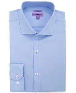 Ferrecci Light Blue Slim Fit Cutaway Collar Cotton Dress Shirt
