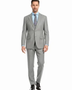 Ferrecci Mens Light Gray Plaid Classic Fit Wool Blend 2 Piece Suit