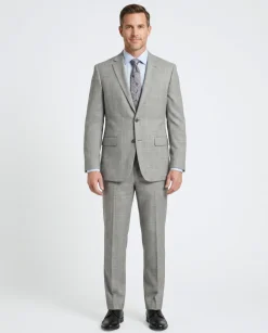 Ferrecci Mens Light Gray Plaid Classic Fit Wool Blend 2 Piece Suit