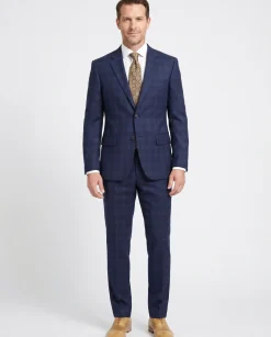Ferrecci Mens Navy Blue Plaid Classic Fit Wool Blend 2 Piece Suit
