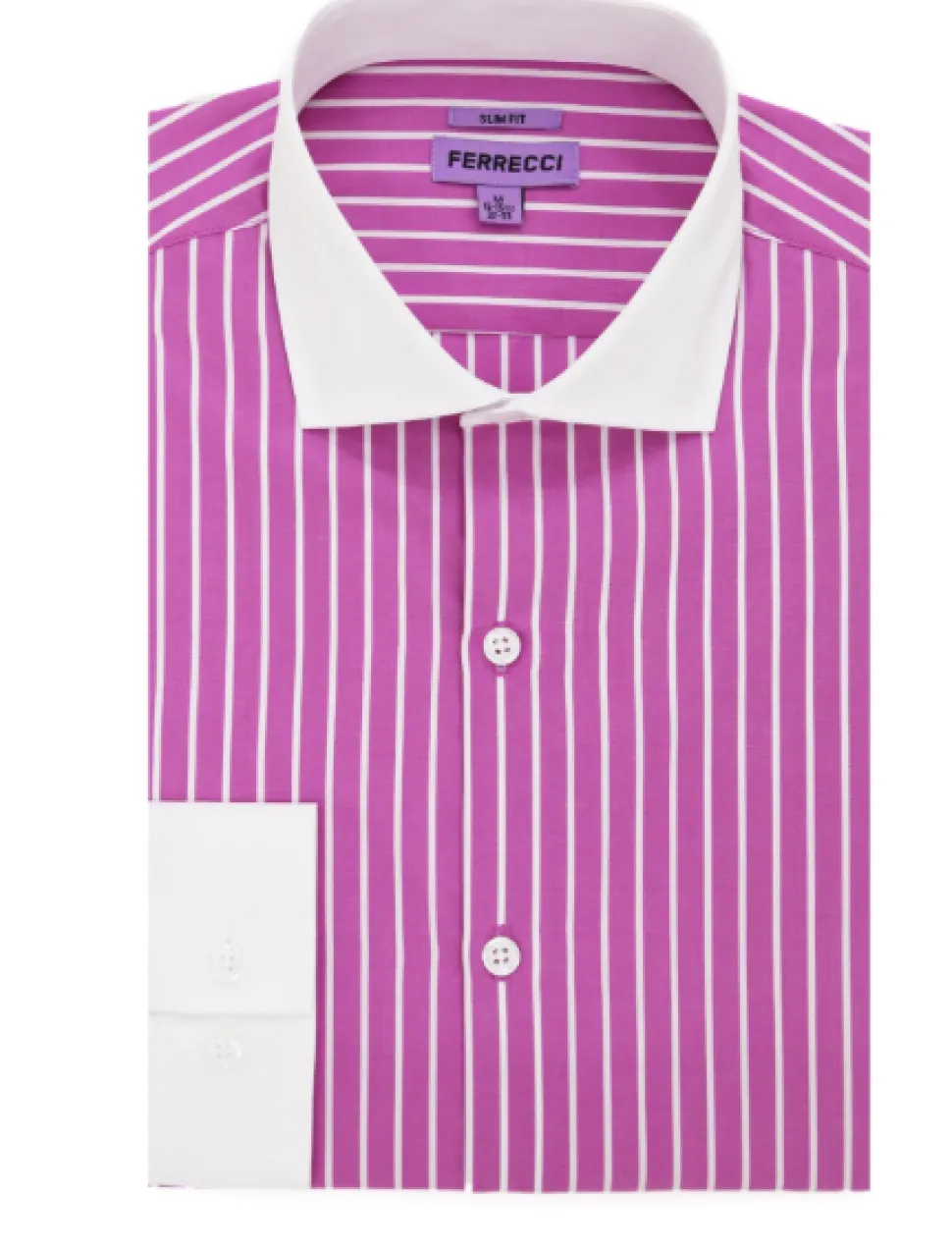 Ferrecci Pink Striped Slim Fit Cutaway Collar Cotton Dress Shirt