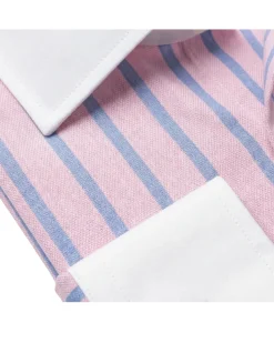 Ferrecci Pink Striped Slim Fit Spread Collar Cotton Dress Shirt