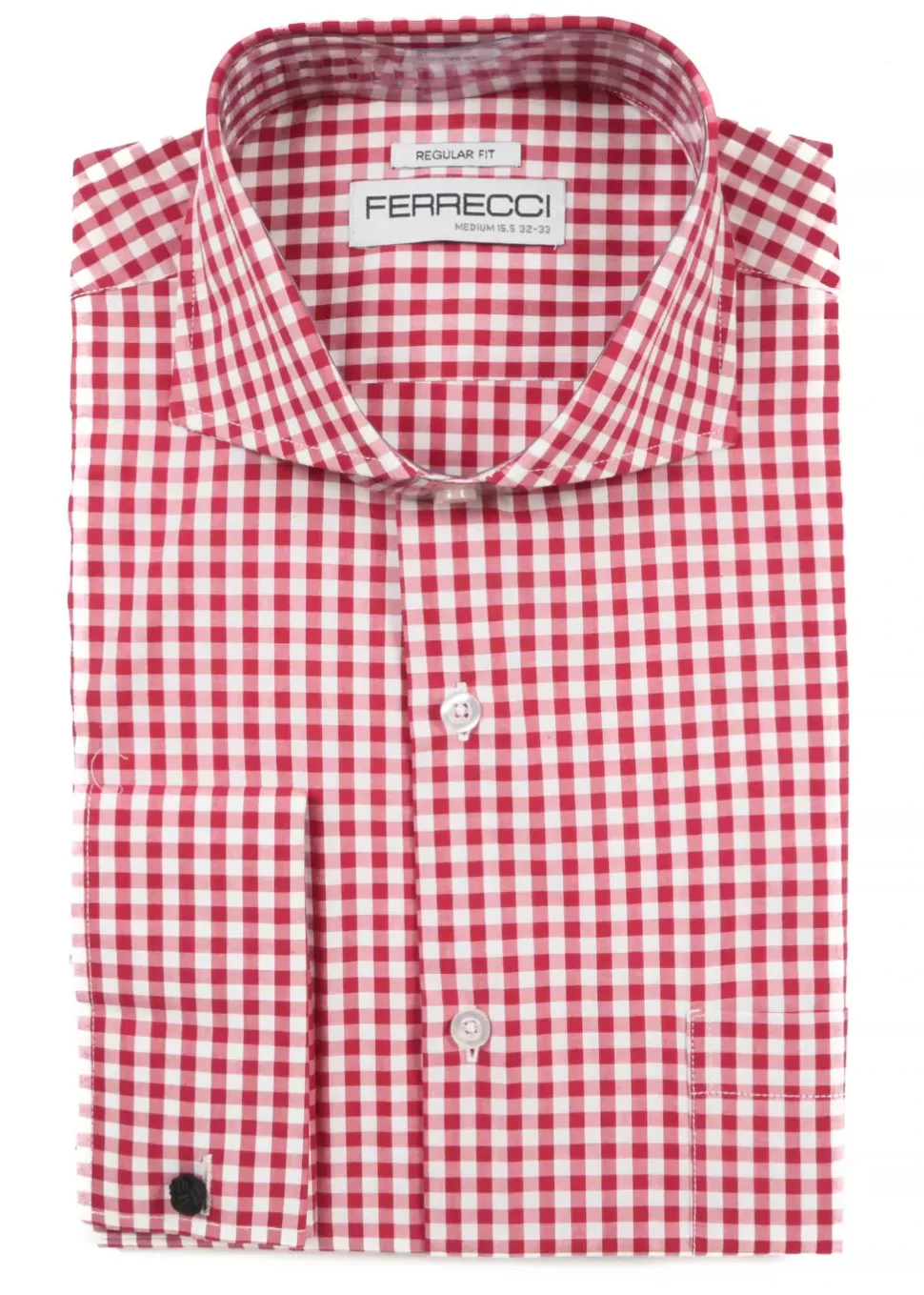 Ferrecci Red and White Check Regular Fit Cutaway Collar Cotton Dress Shirt