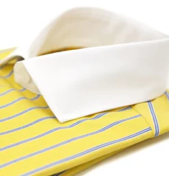 Ferrecci Yellow Striped Slim Fit Spread Collar Cotton Dress Shirt