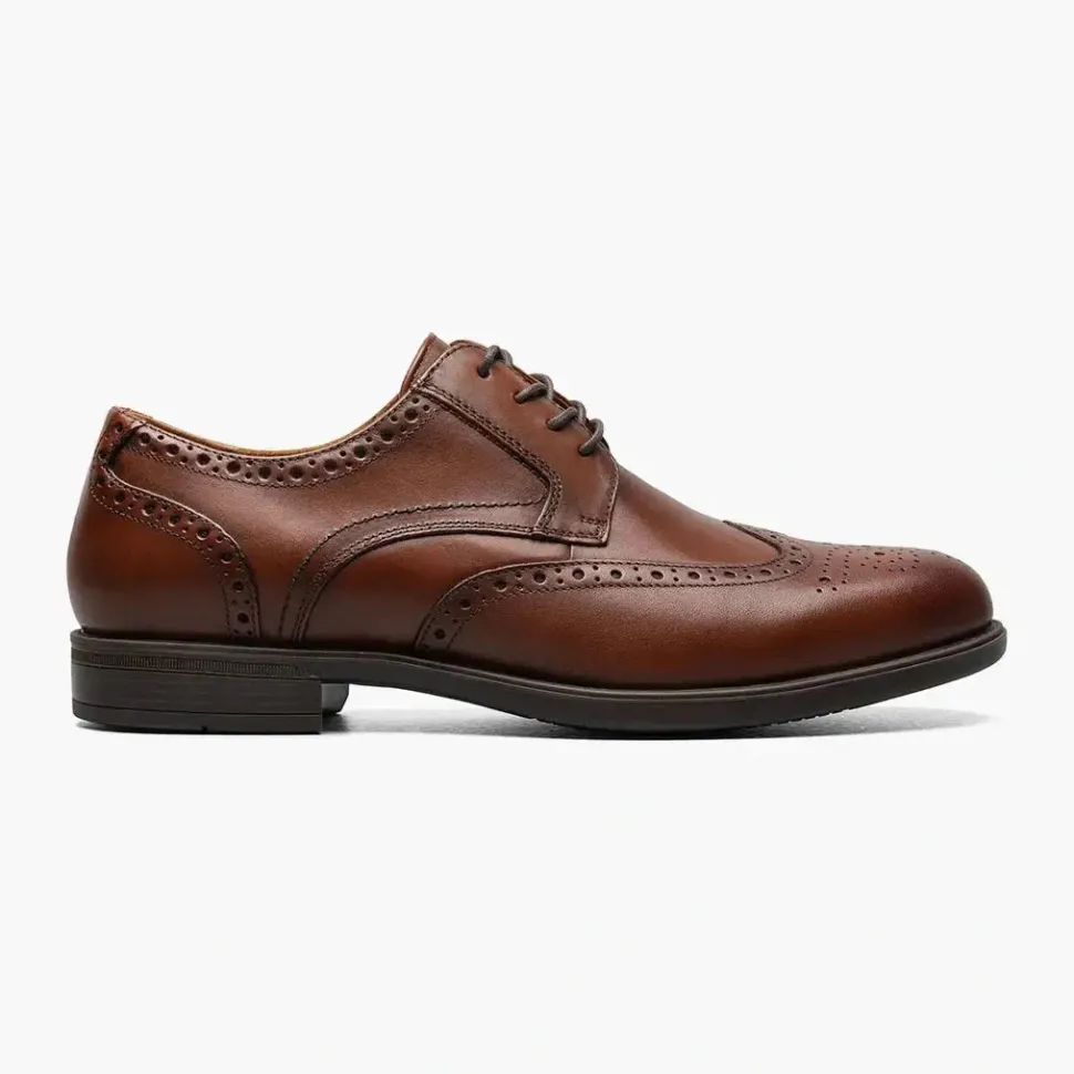 Florsheim Mens Midtown Cognac Brown Wingtip Lace-up Oxford Dress Shoes