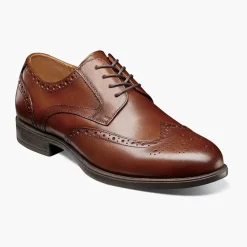 Florsheim Mens Midtown Cognac Brown Wingtip Lace-up Oxford Dress Shoes