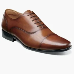 Florsheim Mens Postino Cognac Brown Oxford Cap Toe Leather Dress Shoes