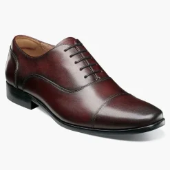 Florsheim Mens Postino Wine Red Oxford Cap Toe Leather Dress Shoes