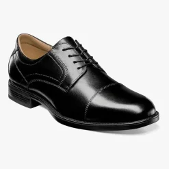 Florsheim Mens Solid Black Midtown Cap Toe Oxford Leather Dress Shoes