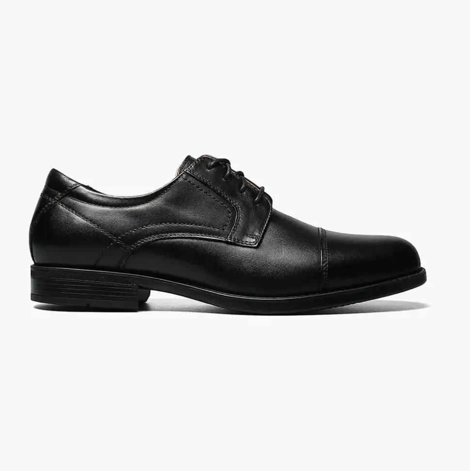 Florsheim Mens Solid Black Midtown Cap Toe Oxford Leather Dress Shoes