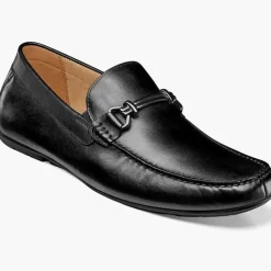 Florsheim Mens Talladega Solid Black Slip-on Moc Toe Bit Loafer Dress Shoes