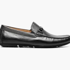Florsheim Mens Talladega Solid Black Slip-on Moc Toe Bit Loafer Dress Shoes