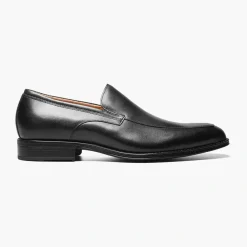 Florshiem Mens Amelio Black Moc Toe Slip On Leather Dress Shoes
