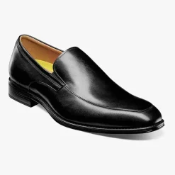 Florshiem Mens Amelio Black Moc Toe Slip On Leather Dress Shoes