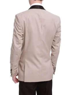 Gino Vitale Mens Slim Fit Khaki Tan One Button Tuxedo Suit With Shawl Lapels