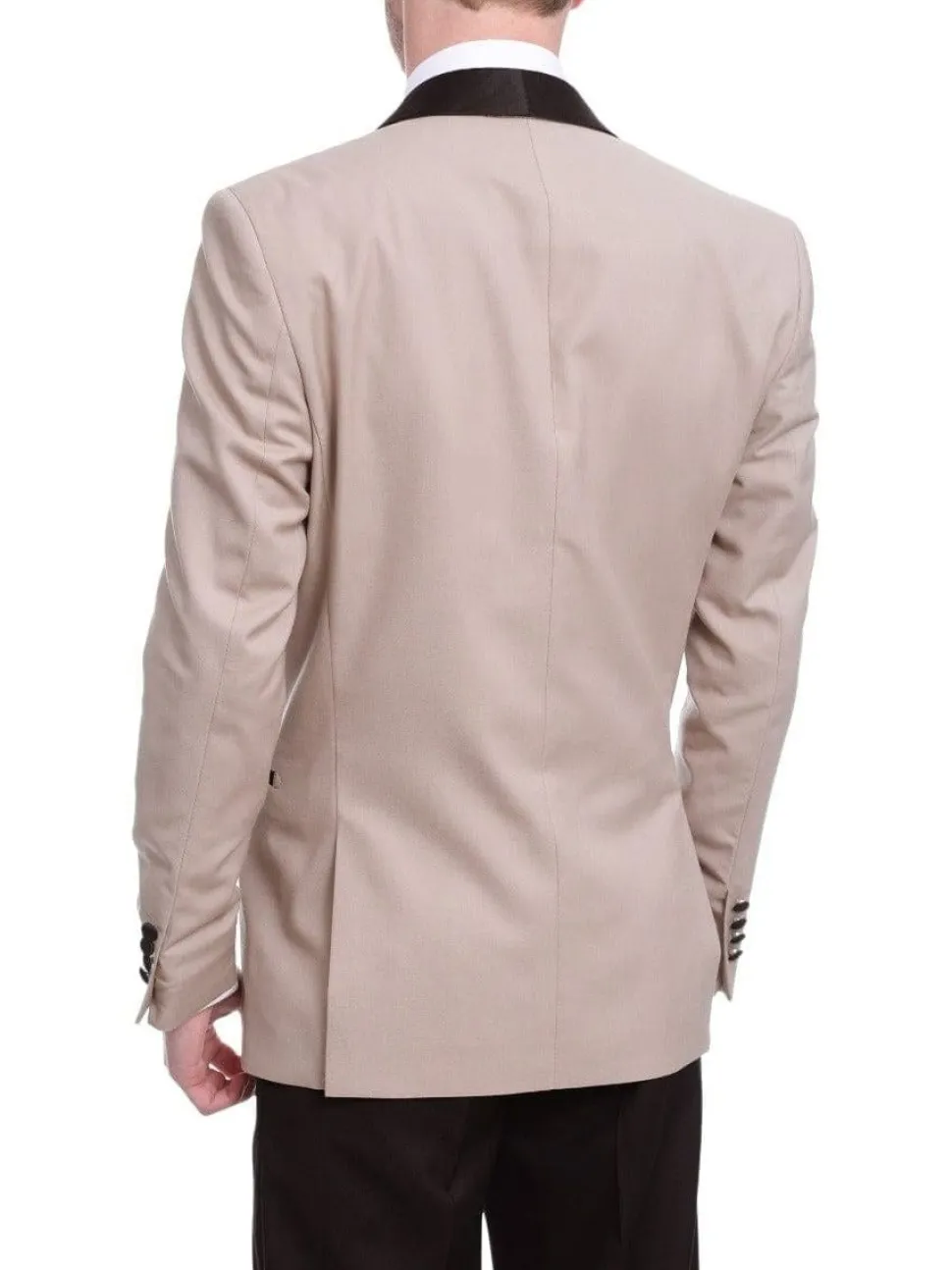 Gino Vitale Mens Slim Fit Khaki Tan One Button Tuxedo Suit With Shawl Lapels