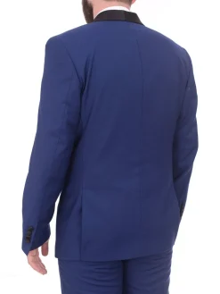 Gino Vitale Slim Fit Indigo Blue One Button Tuxedo Suit With Satin Shawl Lapel