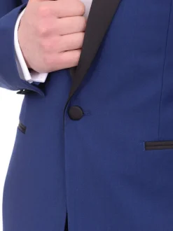 Gino Vitale Slim Fit Indigo Blue One Button Tuxedo Suit With Satin Shawl Lapel