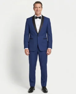Gino Vitale Slim Fit Indigo Blue One Button Tuxedo Suit With Satin Shawl Lapel