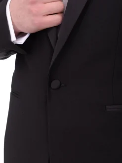 Gino Vitale Slim Fit Solid Black One Button Tuxedo Suit With Satin Shawl Lapels