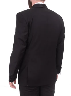 Gino Vitale Slim Fit Solid Black One Button Tuxedo Suit With Satin Shawl Lapels