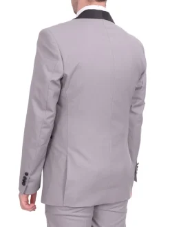 Gino Vitale Slim Fit Solid Gray One Button Tuxedo Suit With Satin Shawl Lapels