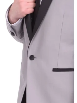 Gino Vitale Slim Fit Solid Gray One Button Tuxedo Suit With Satin Shawl Lapels