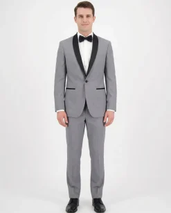 Gino Vitale Slim Fit Solid Gray One Button Tuxedo Suit With Satin Shawl Lapels