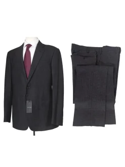 Giorgio Armani Mens Charcoal Gingham Wool Blend 2 Piece Suit
