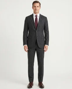 Giorgio Armani Mens Charcoal Gingham Wool Blend 2 Piece Suit