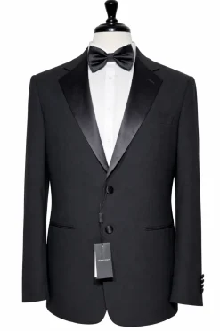 Giorgio Armani Solid Black With Satin Notch Lapel Classic Fit 2-Button Wool Cashmere Tuxedo 36S