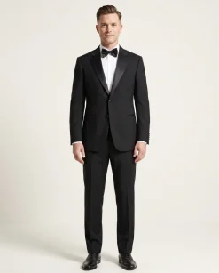 Giorgio Armani Solid Black With Satin Notch Lapel Classic Fit 2-Button Wool Cashmere Tuxedo 36S