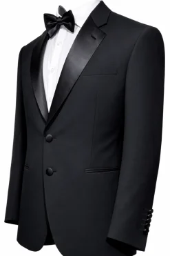 Giorgio Armani Solid Black With Satin Notch Lapel Classic Fit 2-Button Wool Cashmere Tuxedo 36S
