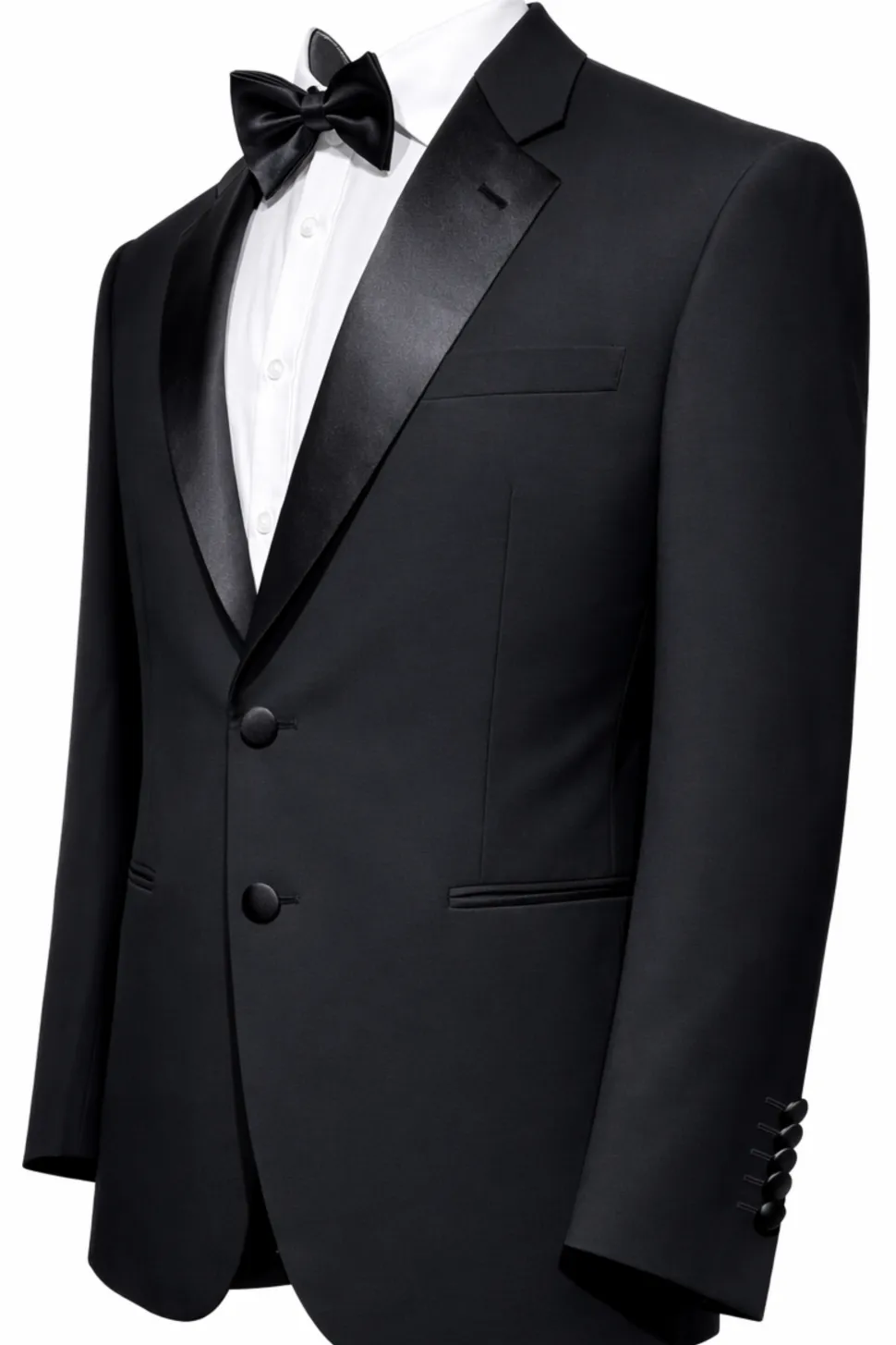 Giorgio Armani Solid Black With Satin Notch Lapel Classic Fit 2-Button Wool Cashmere Tuxedo 36S