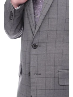 Giorgio Cosani Classic Fit Gray Windowpane Two Button Stretch Wool Suit