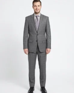 Giorgio Cosani Classic Fit Gray Windowpane Two Button Stretch Wool Suit