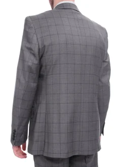 Giorgio Cosani Classic Fit Gray Windowpane Two Button Stretch Wool Suit