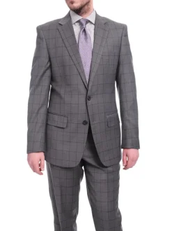 Giorgio Cosani Classic Fit Gray Windowpane Two Button Stretch Wool Suit