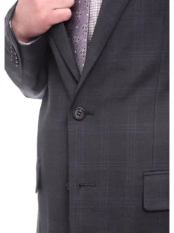 Giorgio Cosani Classic Fit Subtle Blue Windowpane Two Button Stretch Wool Suit