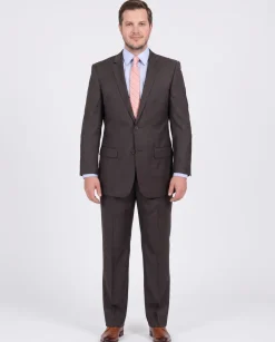 Giorgio Cosani Regular Fit Solid Dark Olive Brown Wool Cashmere Blend Suit