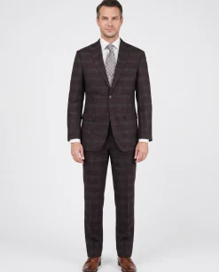 Giorgio Fiorelli Mens burgundy Plaid Classic Fit 2 Piece Suit