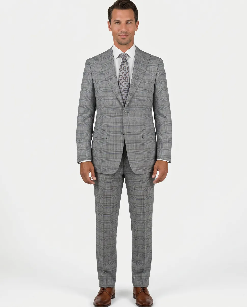 Giorgio Fiorelli Men's Light Gray Plaid Classic Fit Stretch Suit