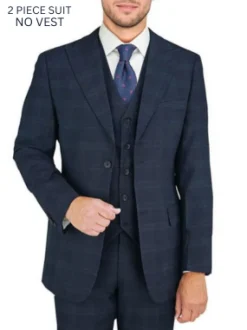 Giorgio Fiorelli Mens Navy Blue Plaid 2 Button 2 Piece Suit
