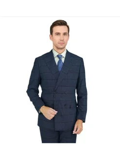 Giorgio Fiorelli Mens Navy Blue Plaid Classic Fit Double Breasted 2 Piece Suit