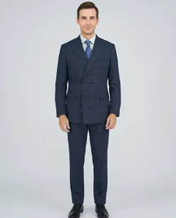 Giorgio Fiorelli Mens Navy Blue Plaid Classic Fit Double Breasted 2 Piece Suit